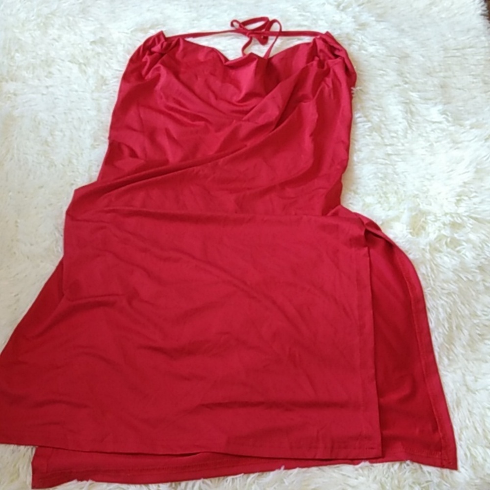 Ruby red bathing suit cover up with two slits